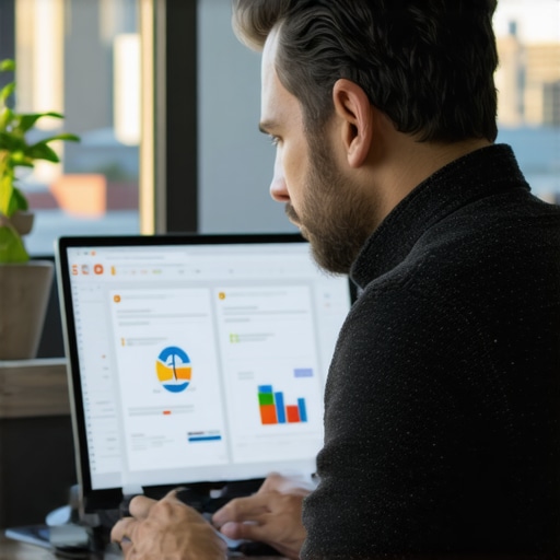 Business owner reviewing SEO analytics with Reno cityscape