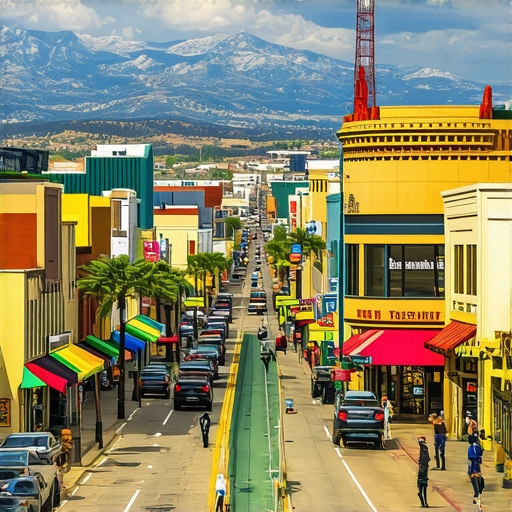 Dynamic Reno downtown skyline with active local businesses