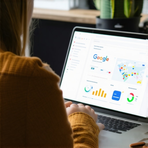 Using SEO Tools for Local Map Optimization Person analyzing local SEO metrics on a laptop with Google Maps and analytics dashboards.