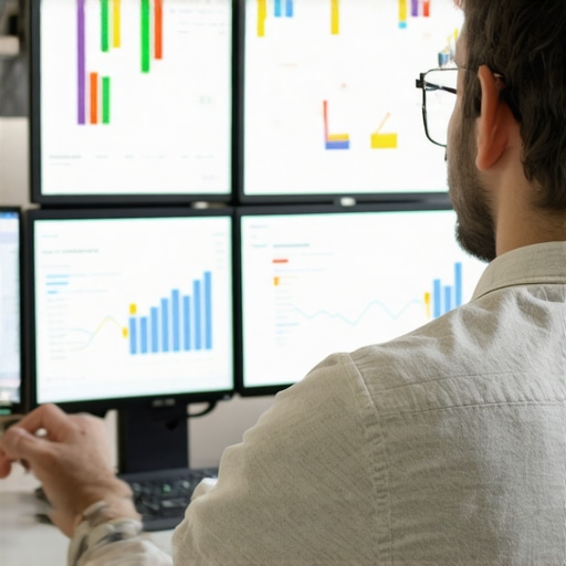 A digital marketer reviewing analytics for Google Maps ranking in a sleek modern office.