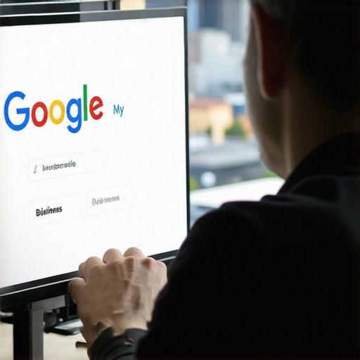 Person updating Reno business profile on desktop computer with city view.