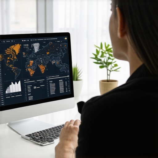 Person reviewing local SEO analytics on a computer screen with maps and graphs.