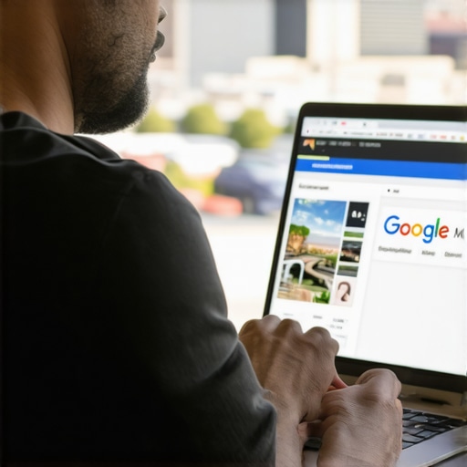 Business owner working on Google My Business profile with Reno cityscape