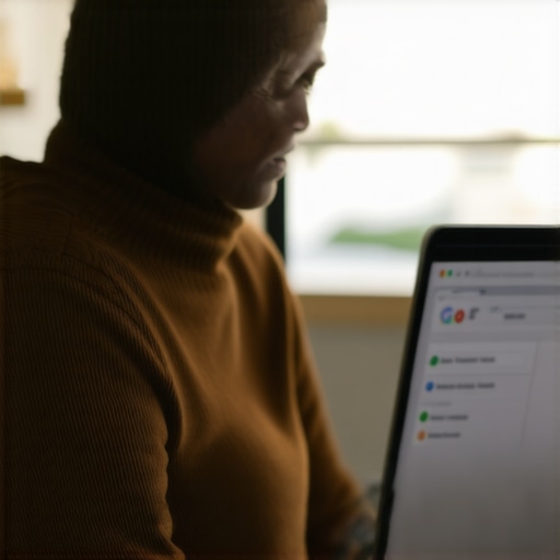 Business owner working on Google My Business profile on laptop and desktop