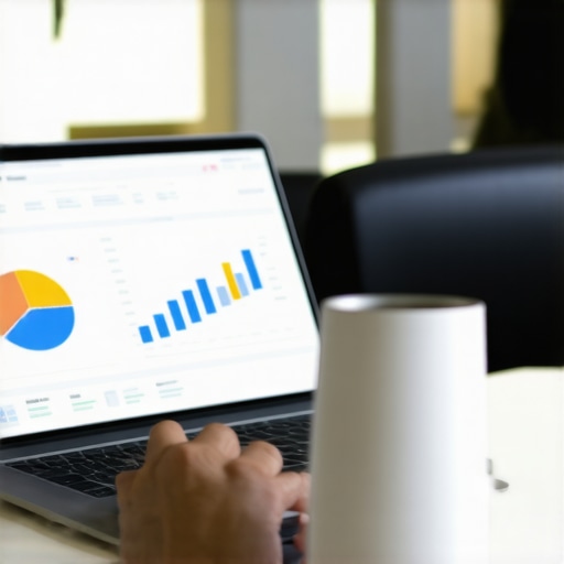A person analyzing local SEO metrics on a laptop with charts and data displayed