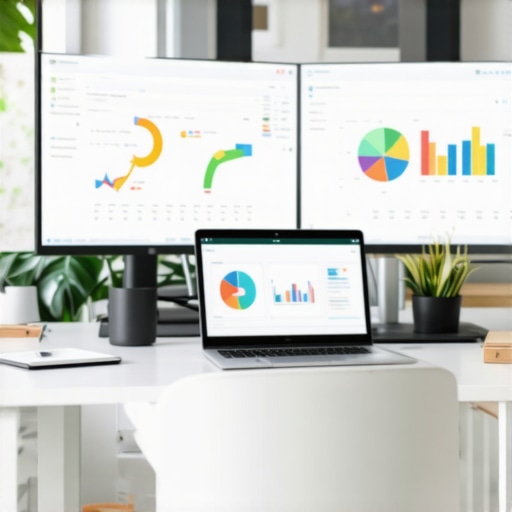 A modern desk with multiple screens showing analytics and maps for Reno local SEO