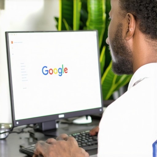 Optimizing Google My Business in Reno Business owner updating Google My Business profile on computer in Reno Nevada office.