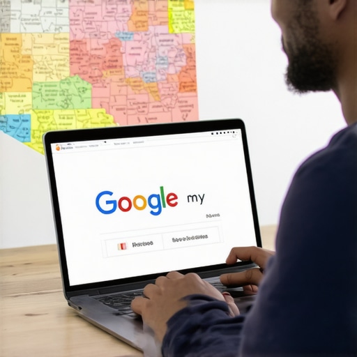 Person resolving GMB verification problems on a laptop with Nevada map